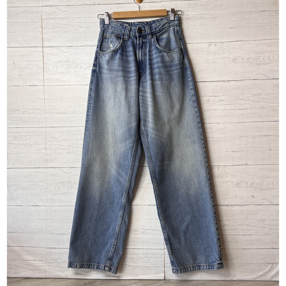 Zara Jeans Womens Size 28 Medium Wash Ultra High Rise Wide Leg Cotton Blend